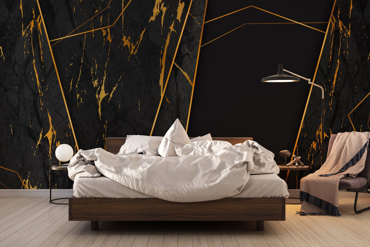 Black and gold marble pattern in minimalist home office space