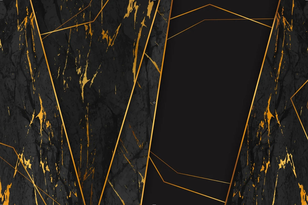 Design file showing black marble pattern with gold geometric line details