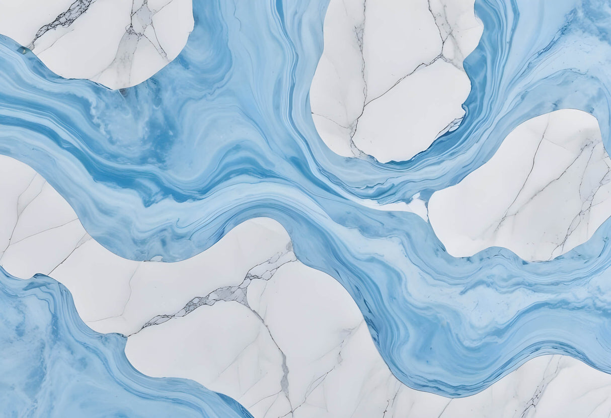 Design file showing detailed blue and white marble pattern with fluid movement
