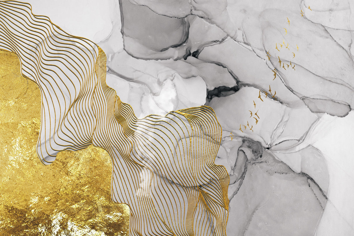 Design file showing detailed gold wave pattern on grey marble background