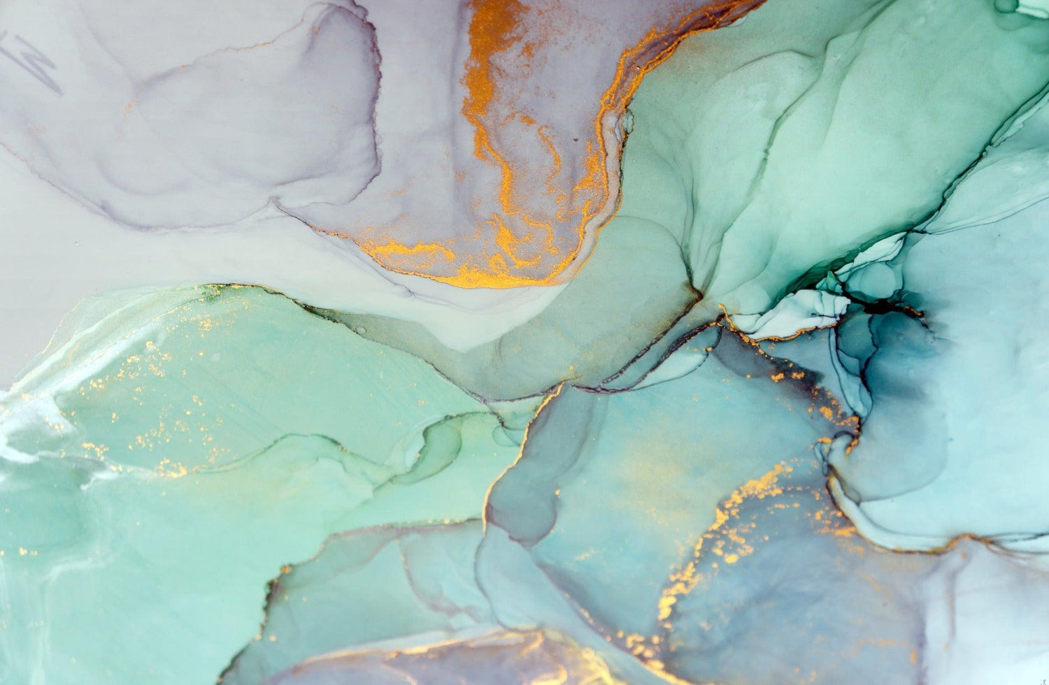 Mint green marble wallpaper design file with golden veining pattern and abstract swirls