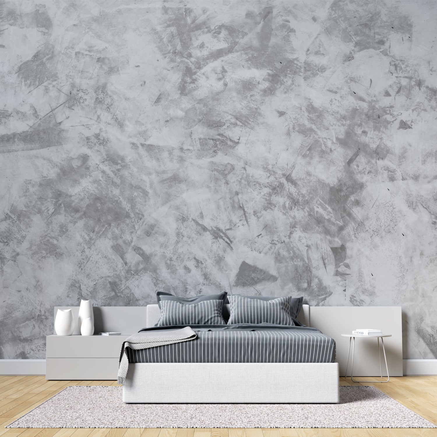 Grey stone texture wallpaper in contemporary bedroom setting