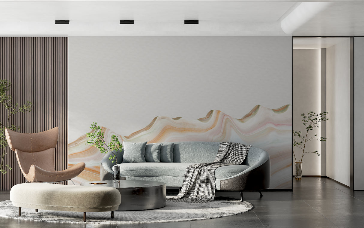 Abstract marble wallpaper featured in dining room showing full wall application