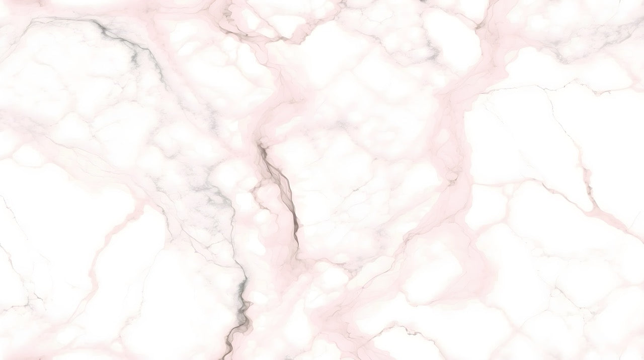 Pink marble wallpaper in modern bathroom with freestanding tub, showing elegant stone pattern and soft lighting