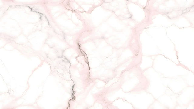 Pink marble wallpaper in modern bathroom with freestanding tub, showing elegant stone pattern and soft lighting