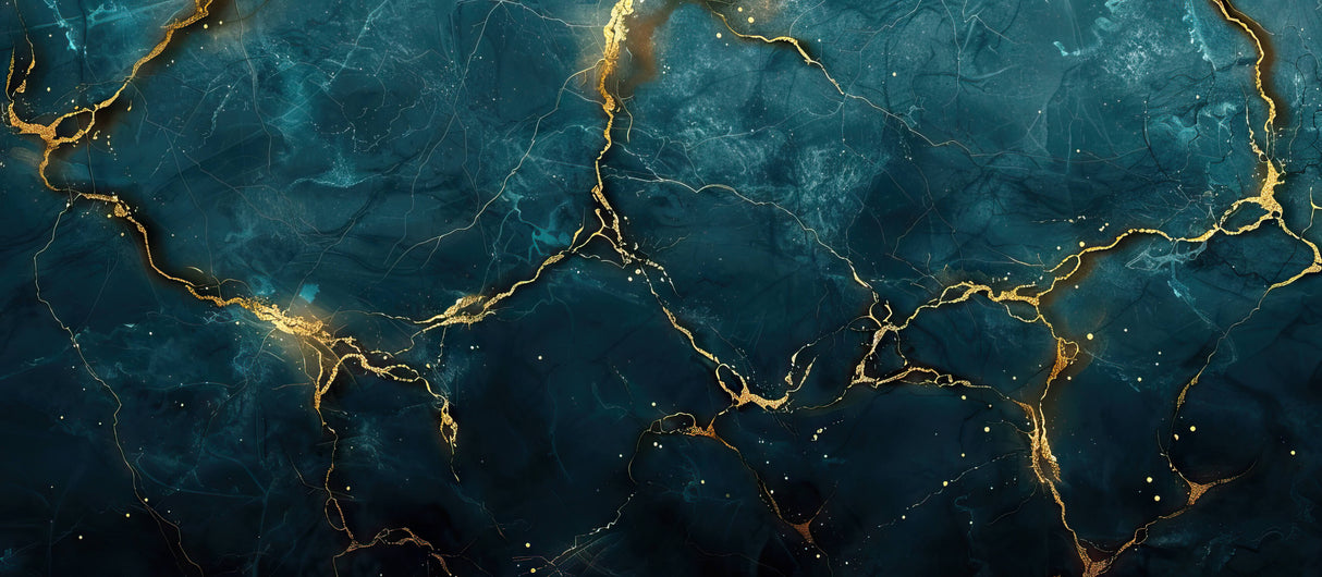 Design file of teal marble wallpaper pattern with flowing gold veins