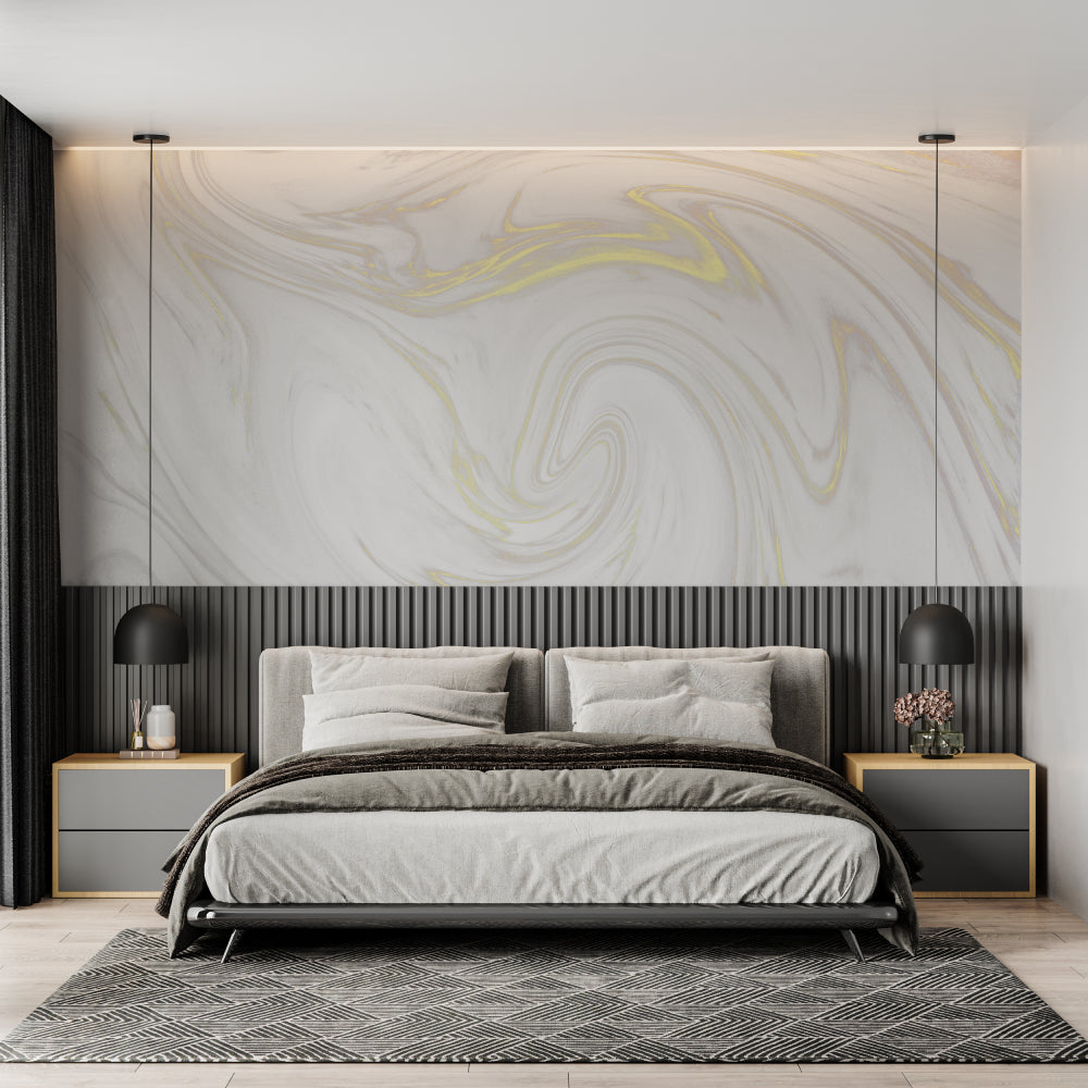 Luxury marble wallpaper showcased in a master bedroom