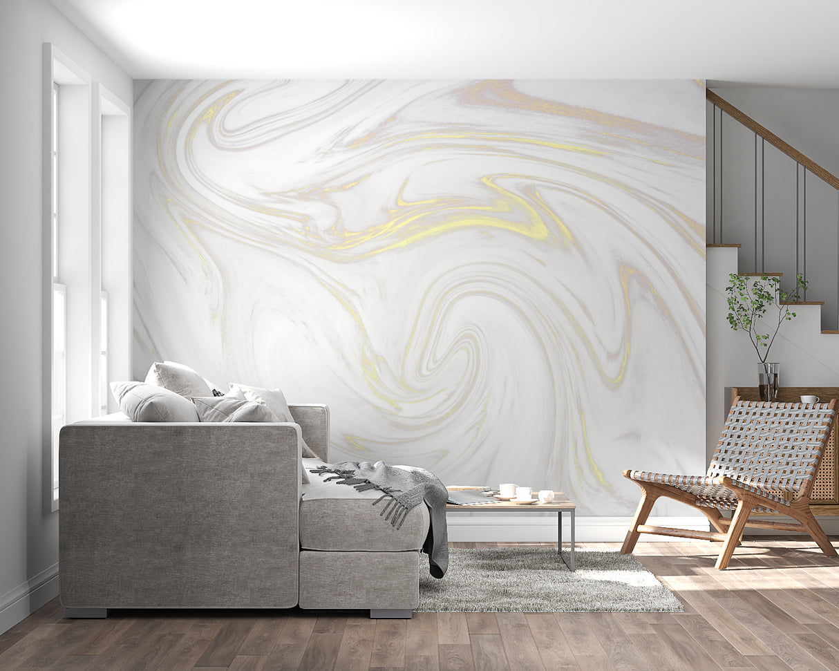 Gold marble wall mural adding elegance to a home office
