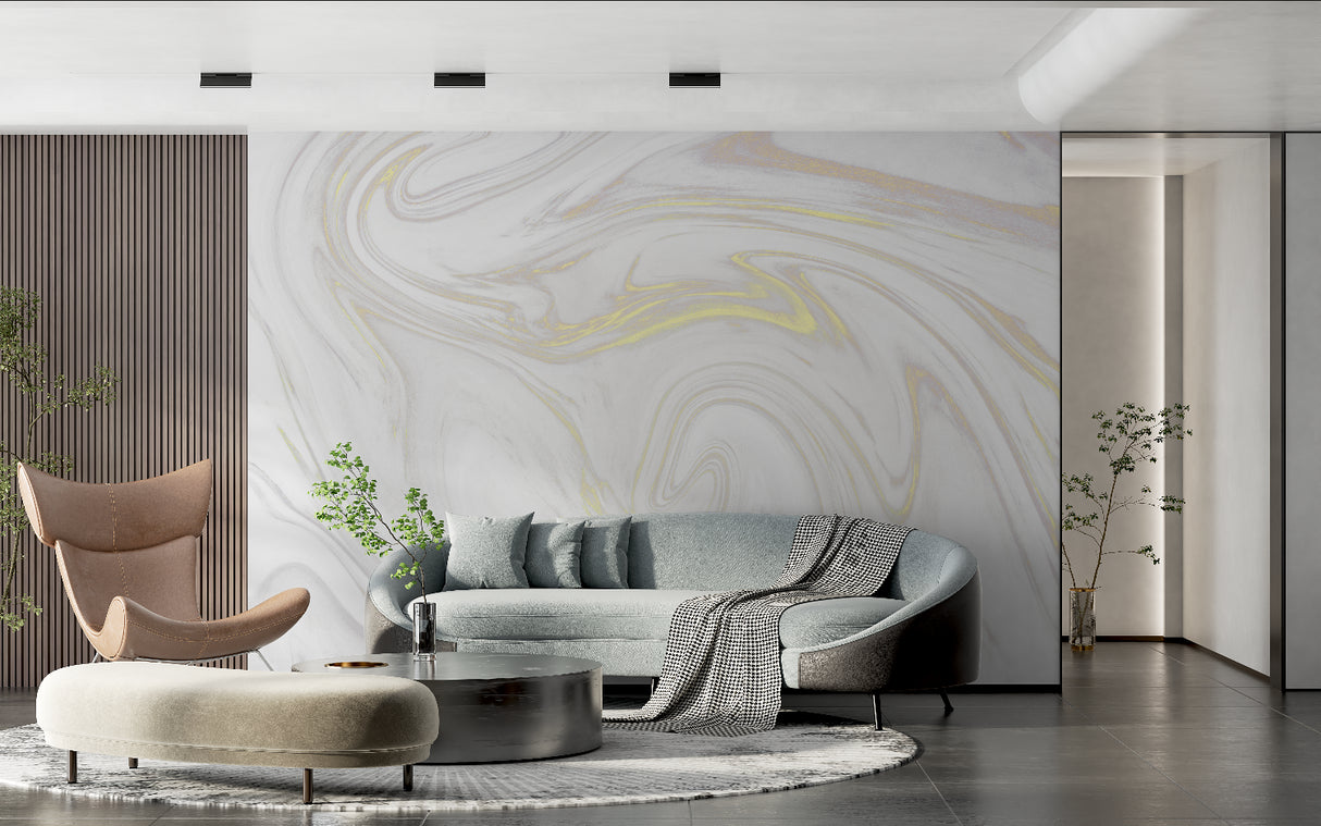 Marble effect feature wall in a modern bathroom setting