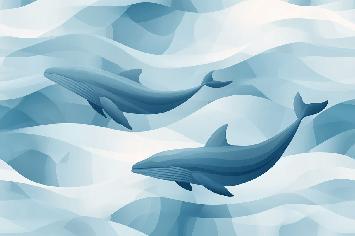 Design file showing detailed pattern of blue whales swimming through geometric cloud formations
