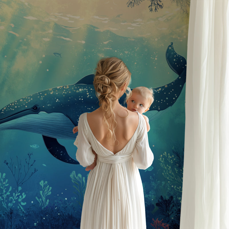 Whale wall mural creating a peaceful atmosphere in a children's bedroom