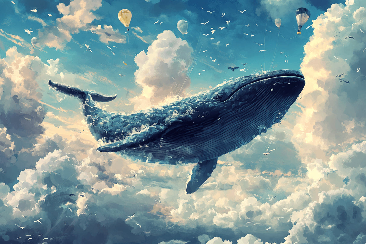 Marine animals wallpaper design file showing detailed whale and hot air balloon pattern
