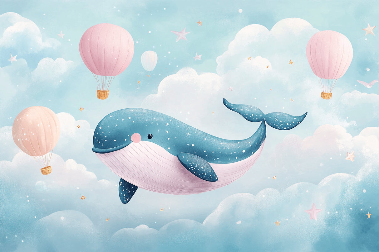 Marine animals wallpaper design file showing detailed whale and balloon pattern