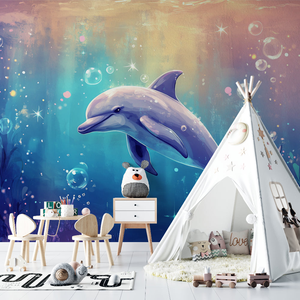 Marine animals wallpaper bringing ocean dreams to a cozy nursery setting