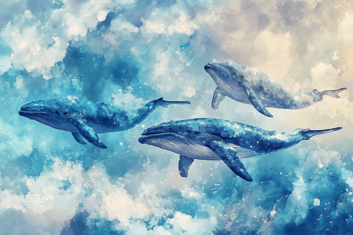 Marine animals wallpaper design file showing detailed whale pattern with watercolor effects