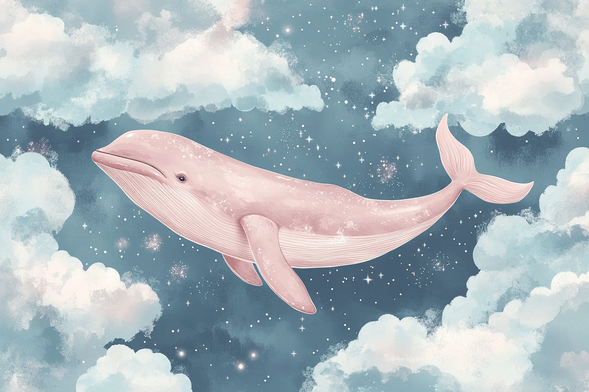 Design file of pink whale swimming through starry night sky pattern
