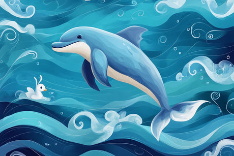 Design file showing detailed dolphin pattern with intricate wave motifs and ocean elements