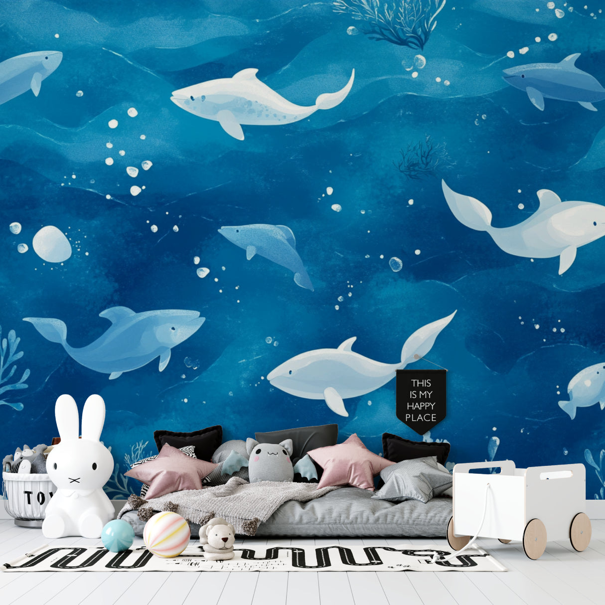 Dolphin Wall Mural bringing underwater magic to this peaceful nursery space