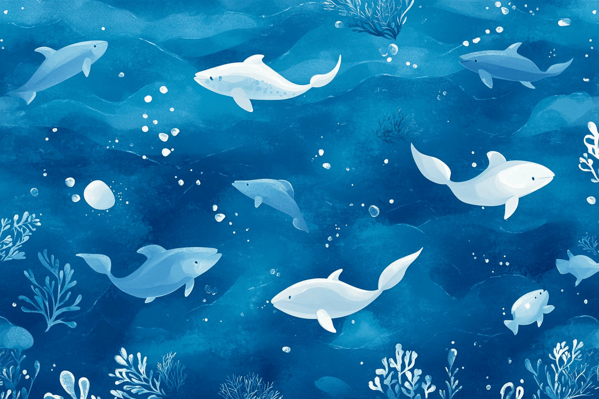 Dolphin wallpaper design file showing detailed marine pattern with deep blue ocean background