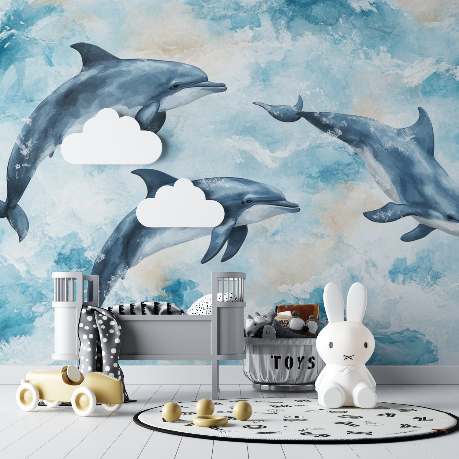 Marine animals mural making a playroom feel like an ocean adventure