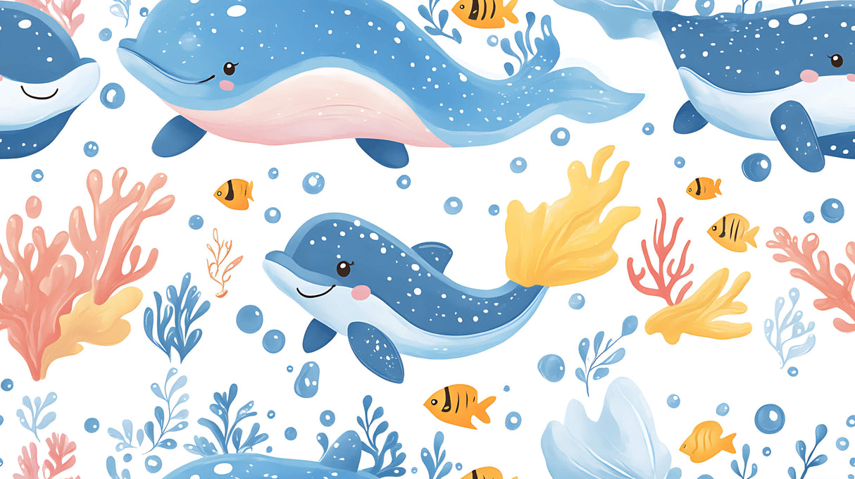 Marine animals wallpaper design file showing detailed whales and coral pattern
