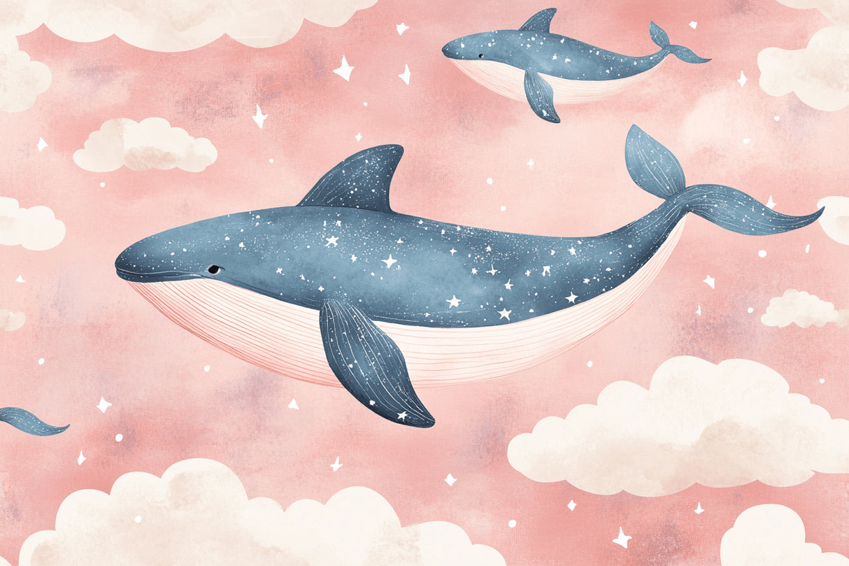 Marine Animals Wallpaper design file showing detailed starry whale pattern on pink background