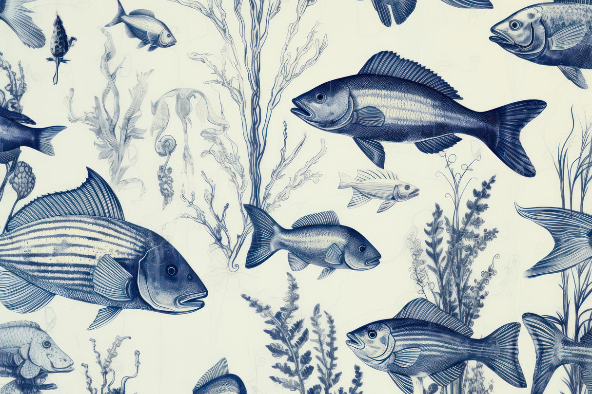 Marine life wallpaper design file showing detailed fish and seaweed pattern