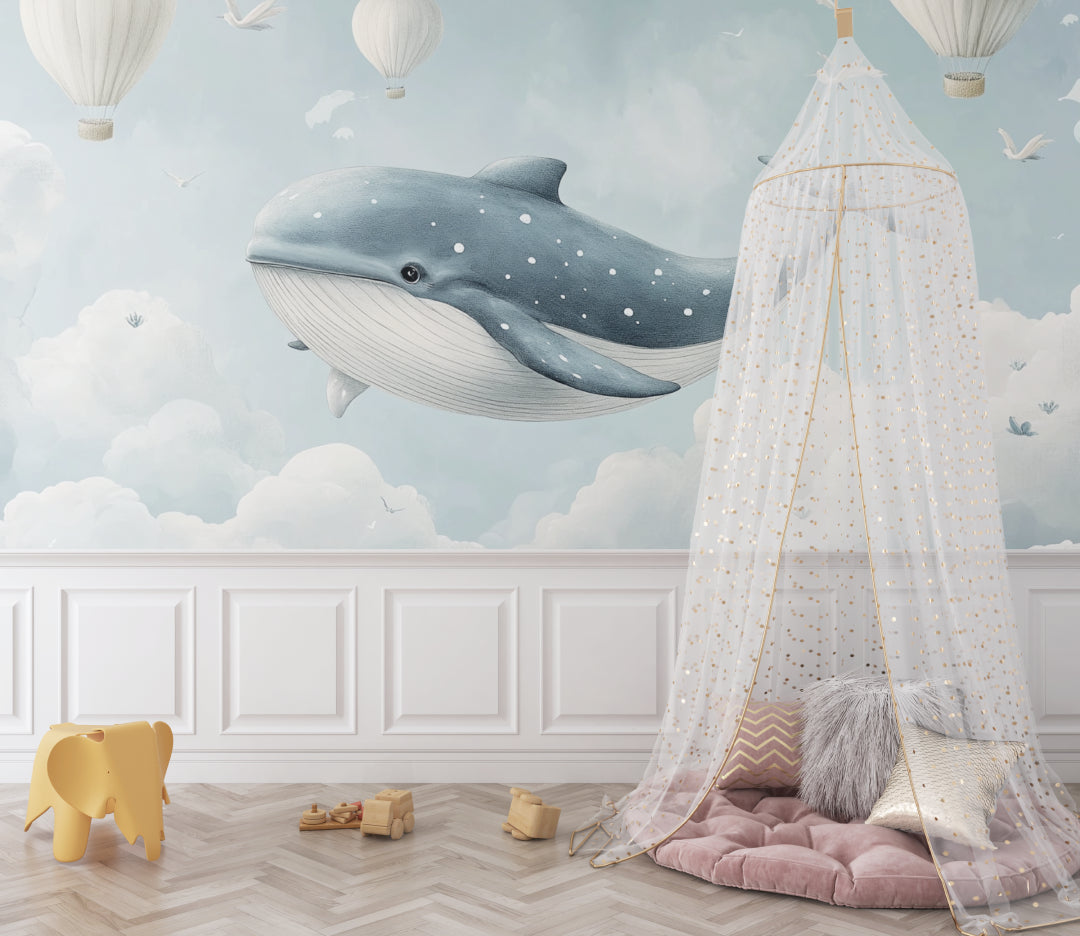 Marine wallpaper mural in playroom with natural light