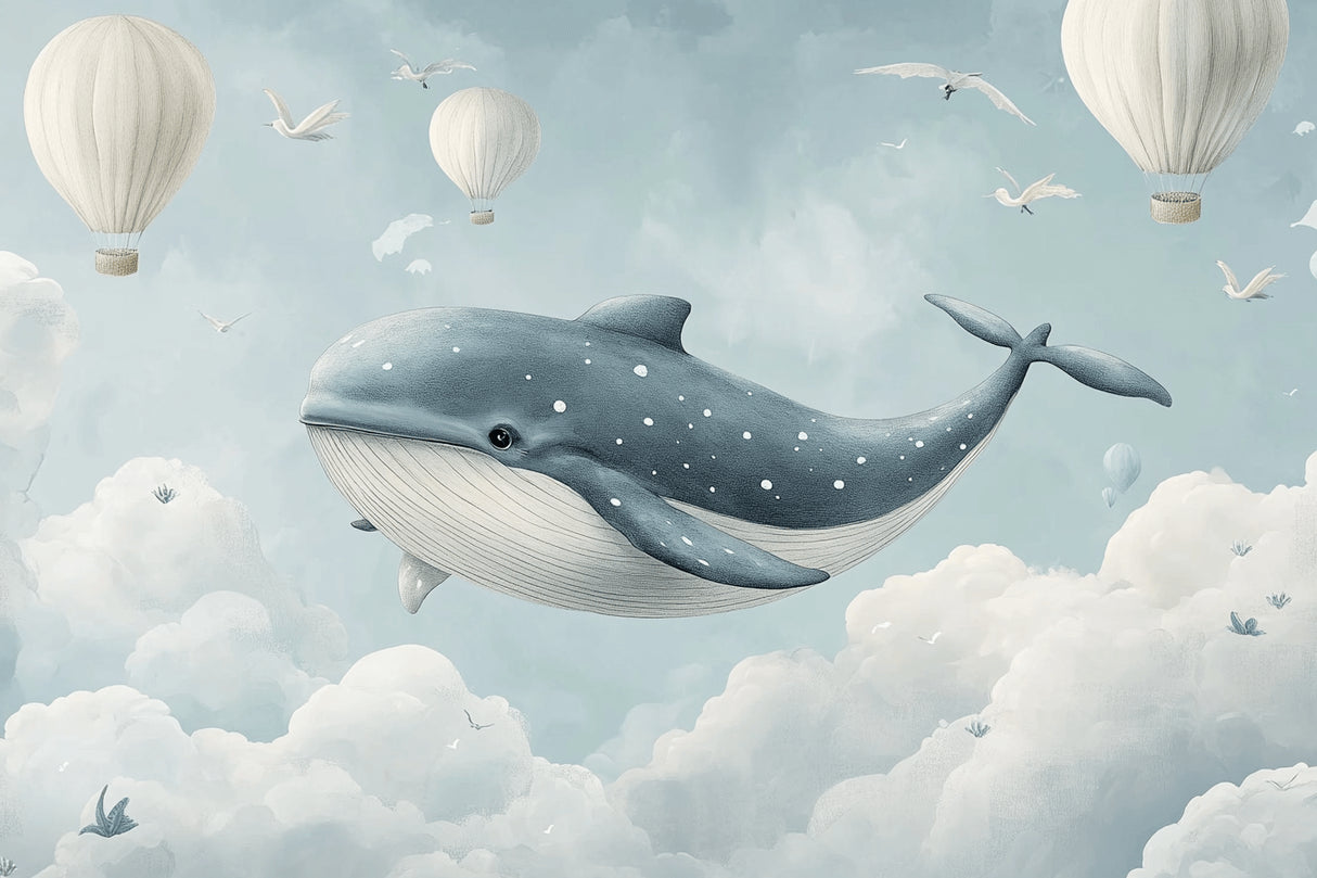Marine animals wallpaper design file showing detailed whale and hot air balloon pattern