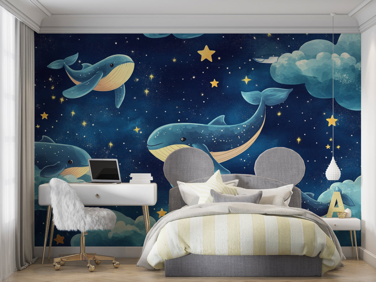 Marine animals mural creating calm in a reading nook