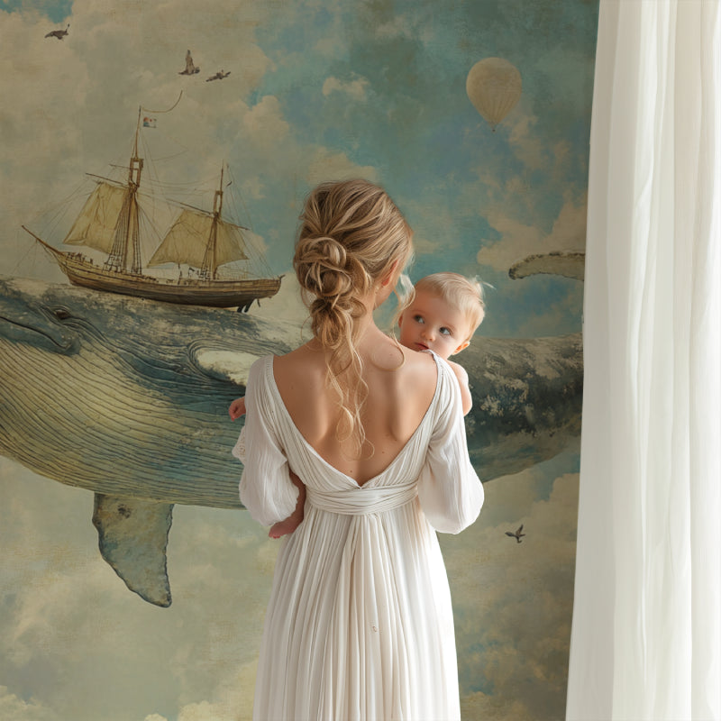 Ocean theme wall mural making a statement in a kids reading nook