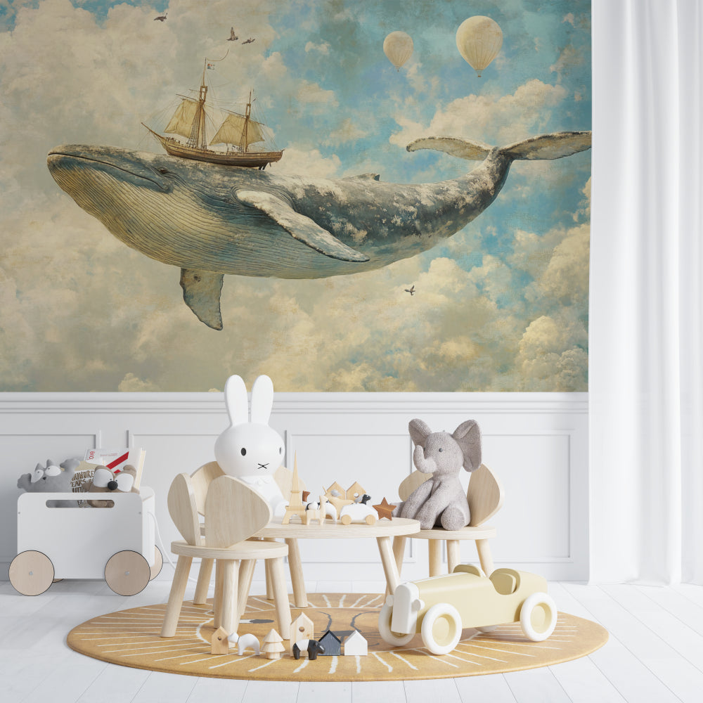 Whimsical marine mural transforming a baby's room into an adventure scene