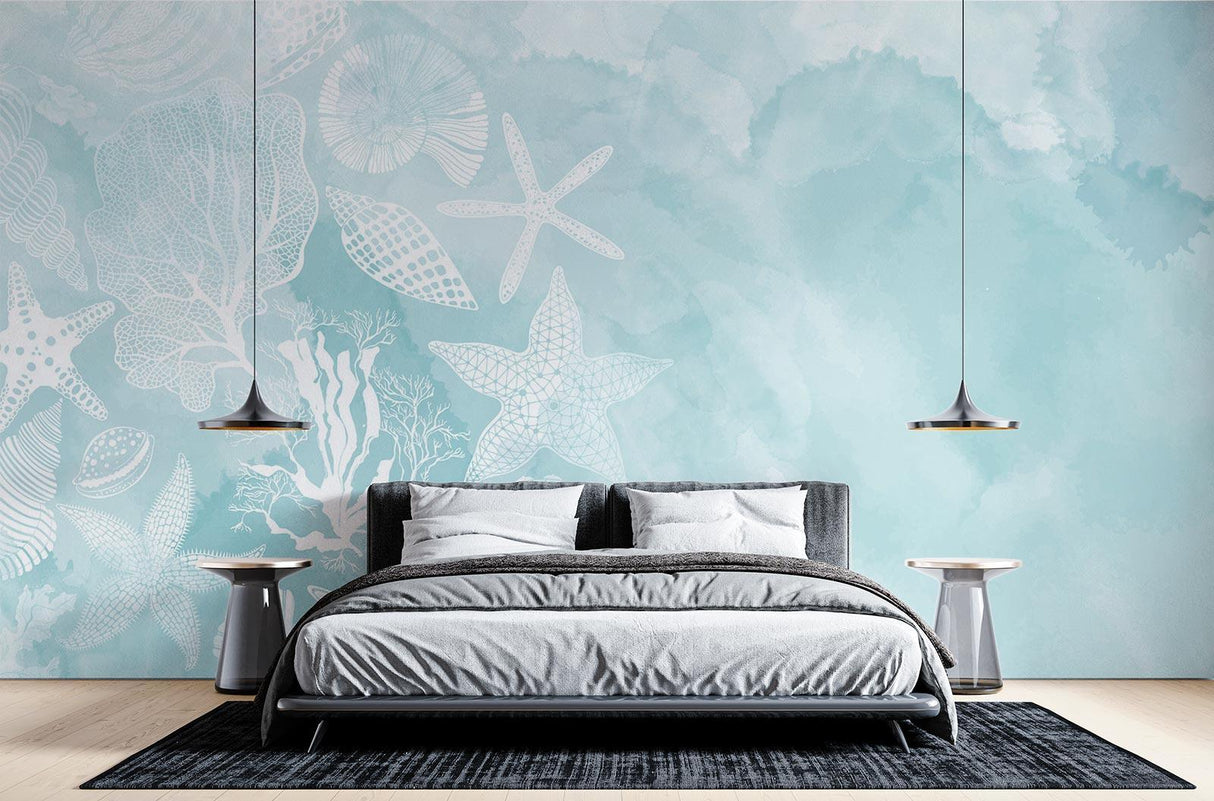 Beach theme wall mural adding serenity to a living room with ocean-inspired decor