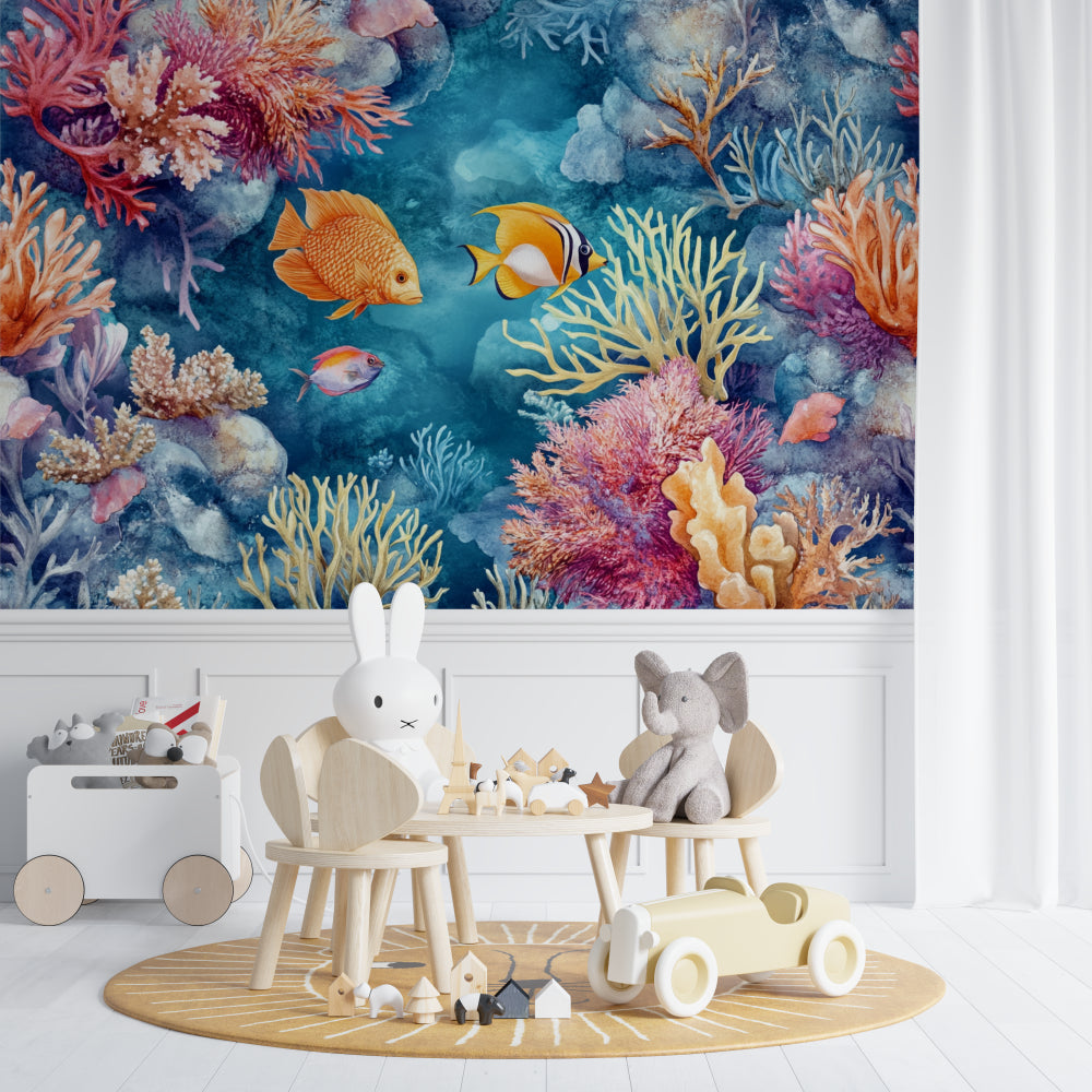 Ocean reef mural adding color and life to a kid's playroom