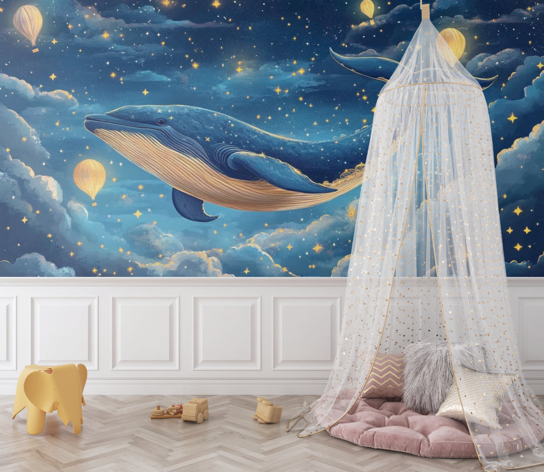 Marine themed wallpaper bringing ocean dreams to life in a cozy bedroom setting