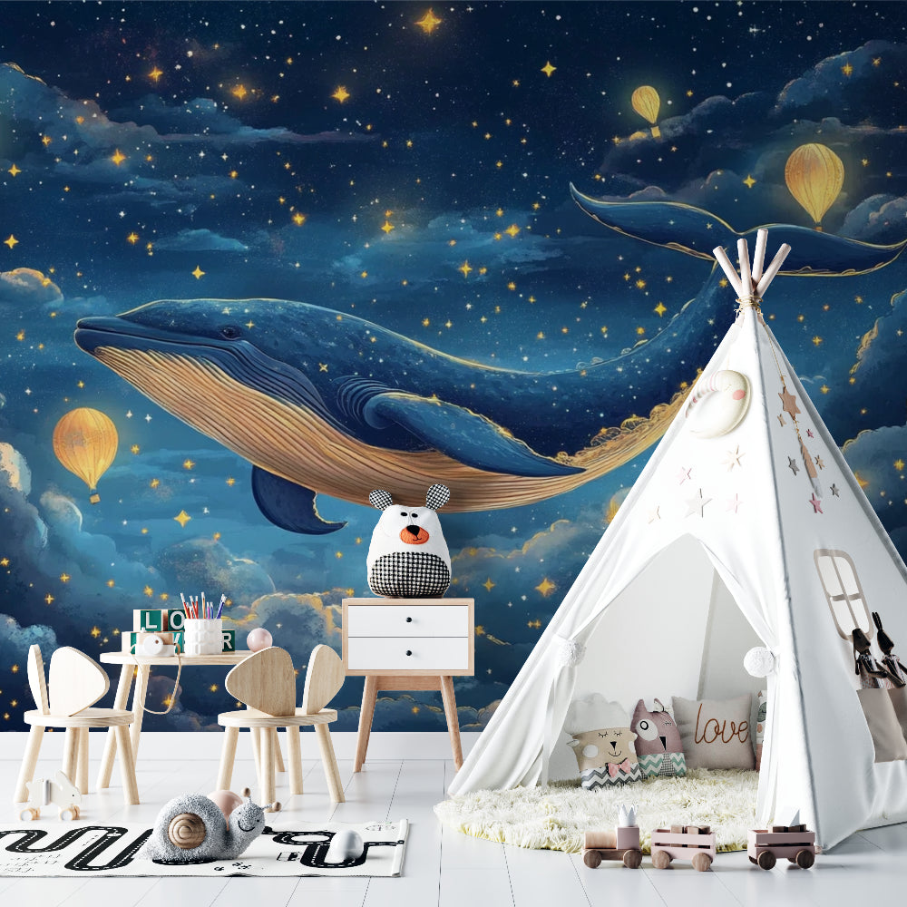 Ocean theme mural adding wonder to a modern children's bedroom space