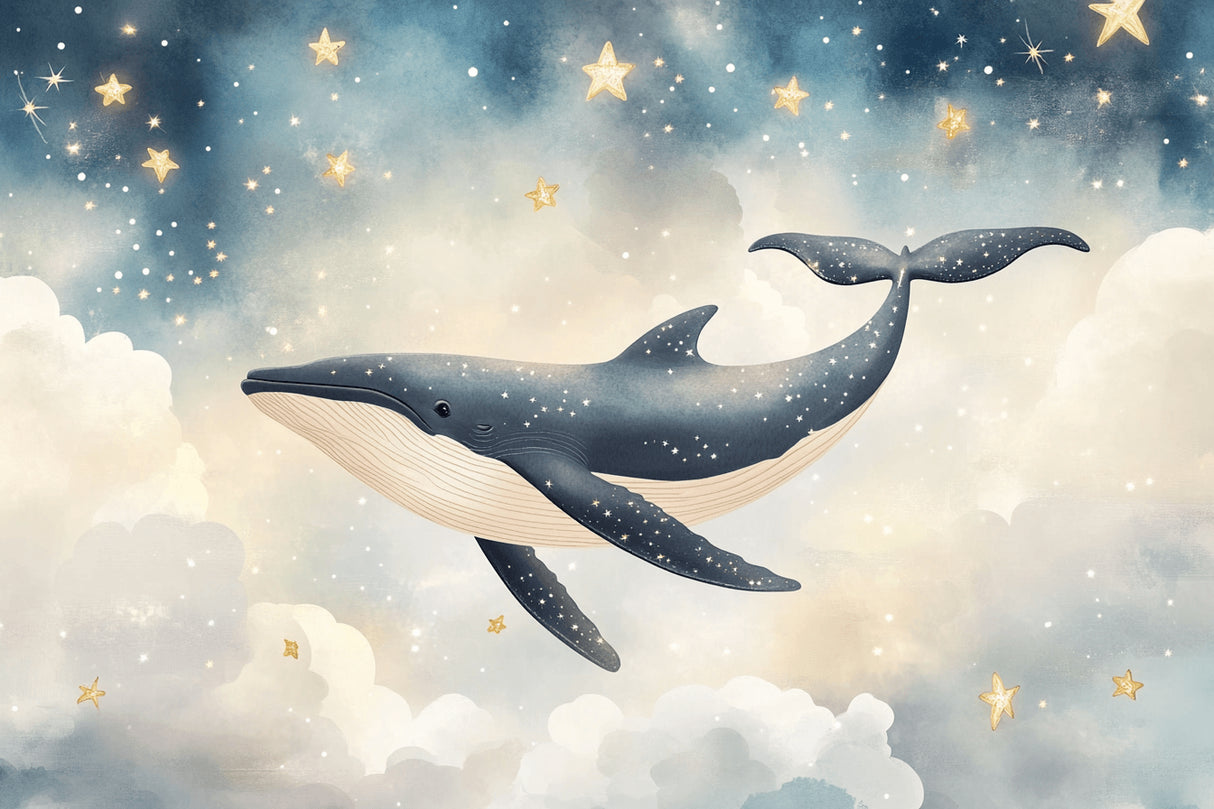 Design file of whale constellation pattern with golden stars and dreamy elements
