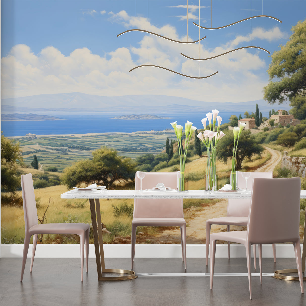 Mediterranean wall mural making bedroom feel like a seaside retreat