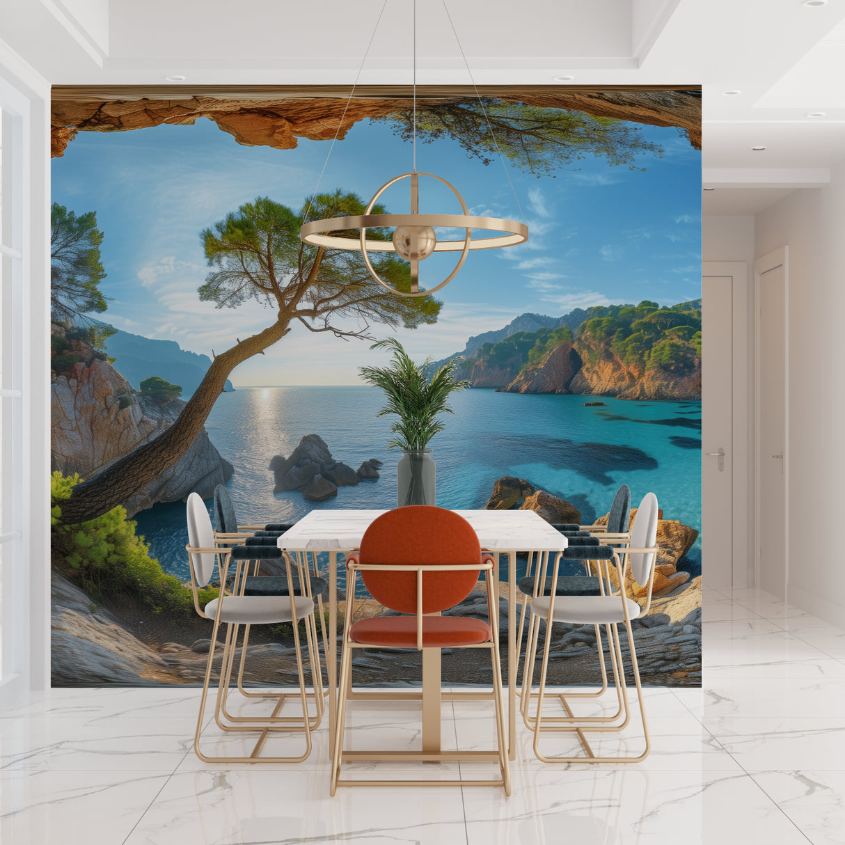 Mediterranean mural creating statement wall in coastal-style entrance