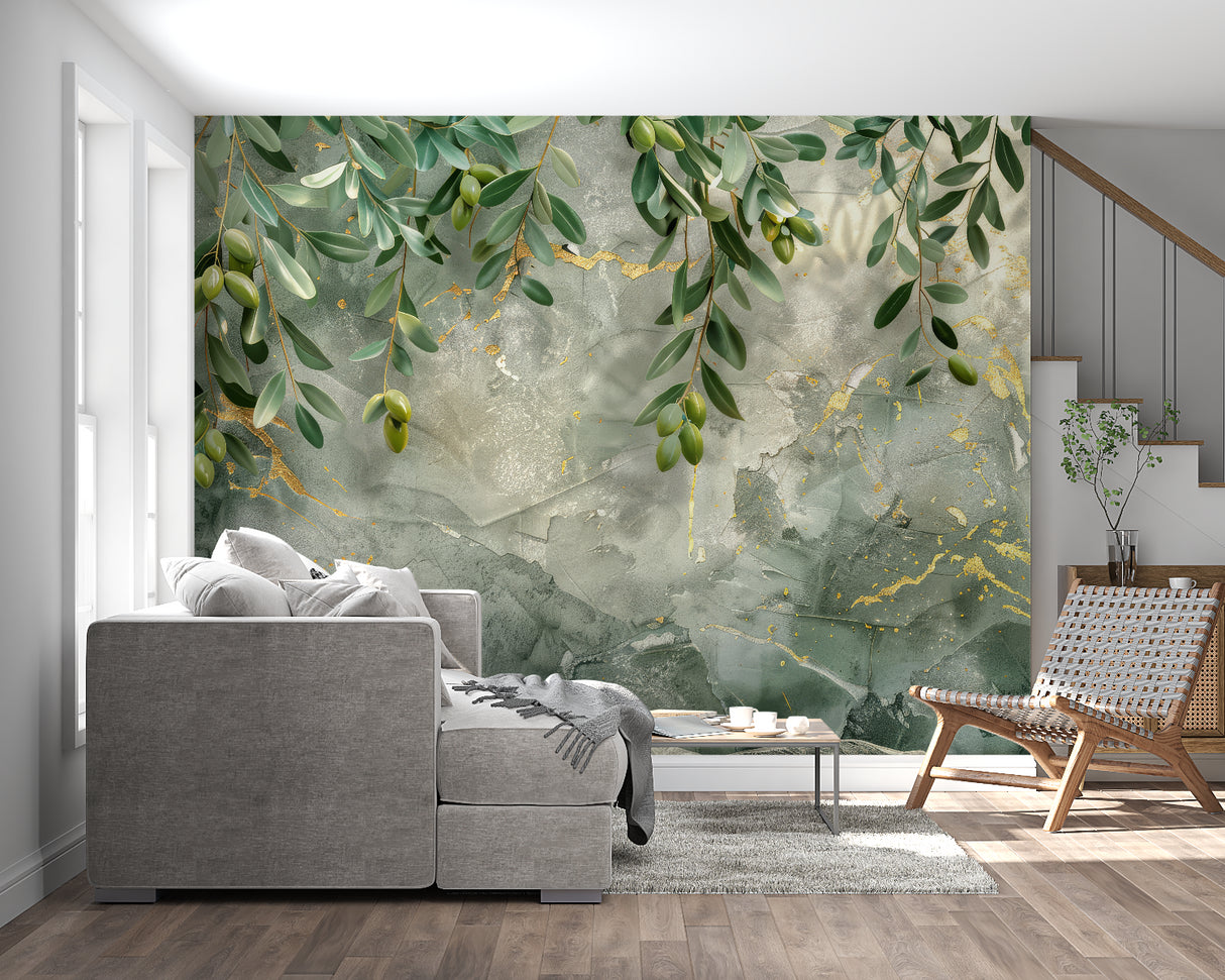 Mediterranean olive pattern adding elegance to home office space