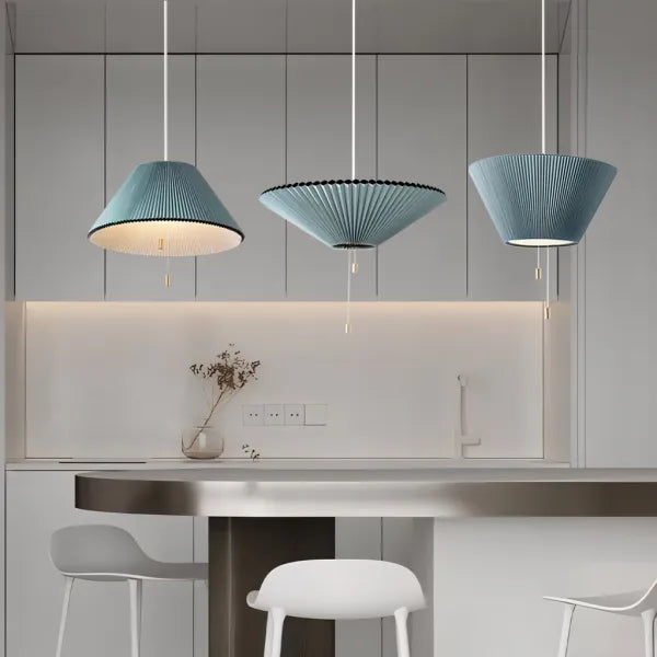 Modern Pleated Pendant Light Adjustable LED Fabric Shade - Product showcase