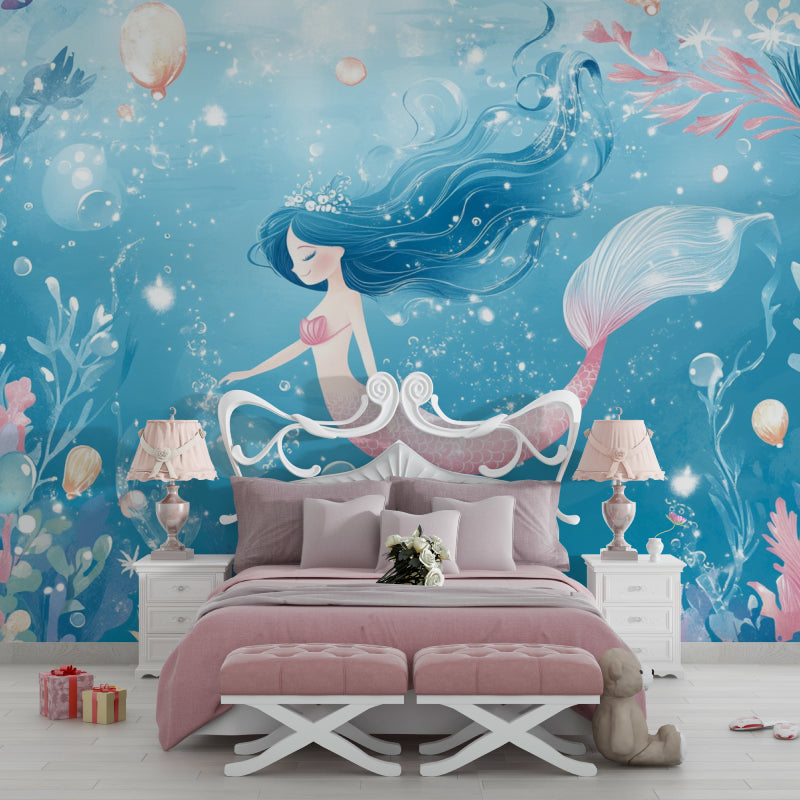 Ocean Princess wallpaper transforming a playroom into an underwater fantasy realm