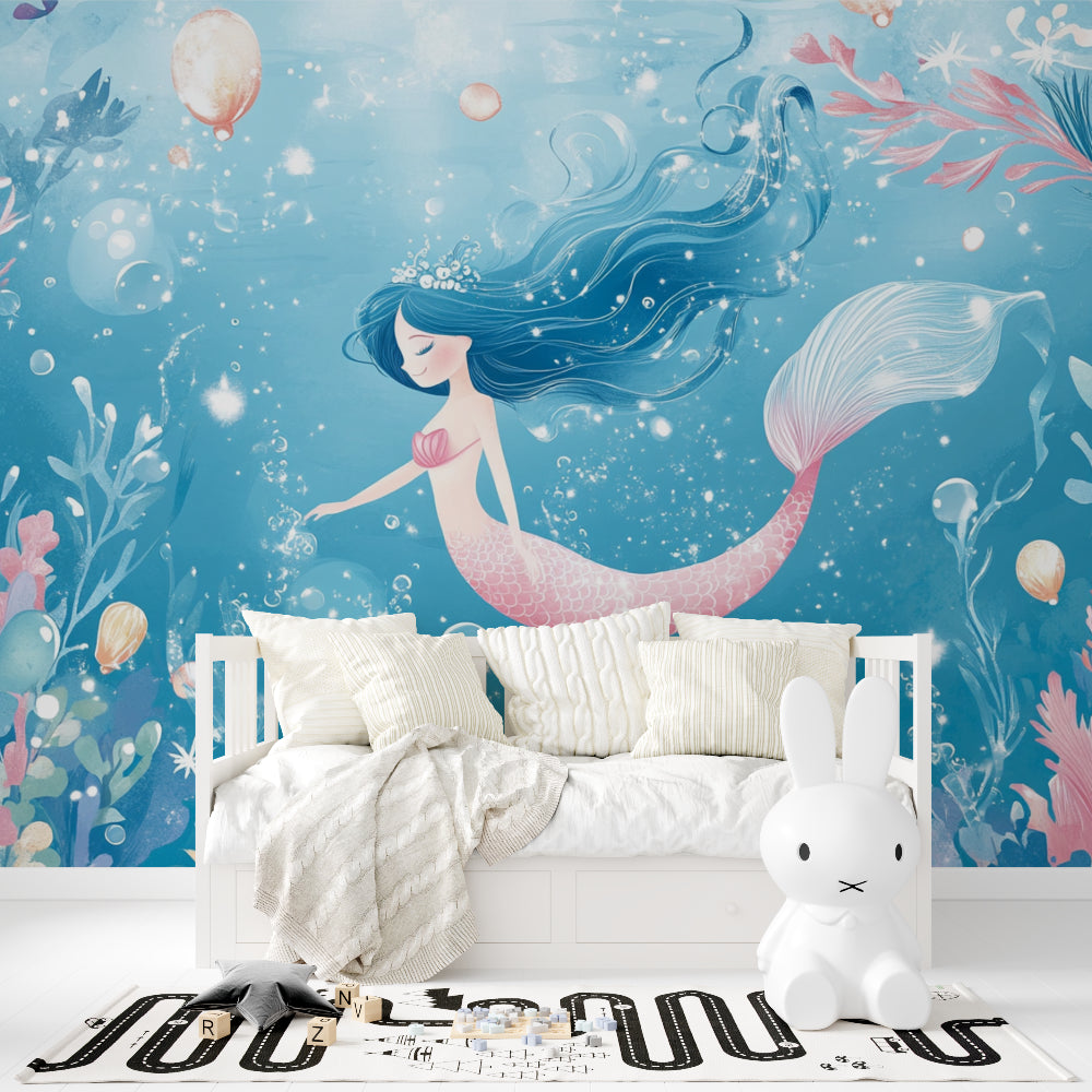 Enchanted Mermaid mural bringing magic to a modern children's bedroom
