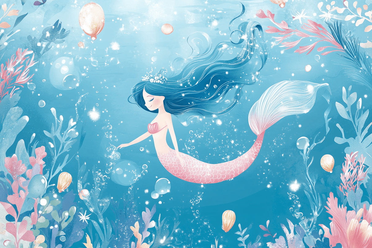 Mermaid Princess wallpaper design file showing detailed watercolor ocean fantasy pattern