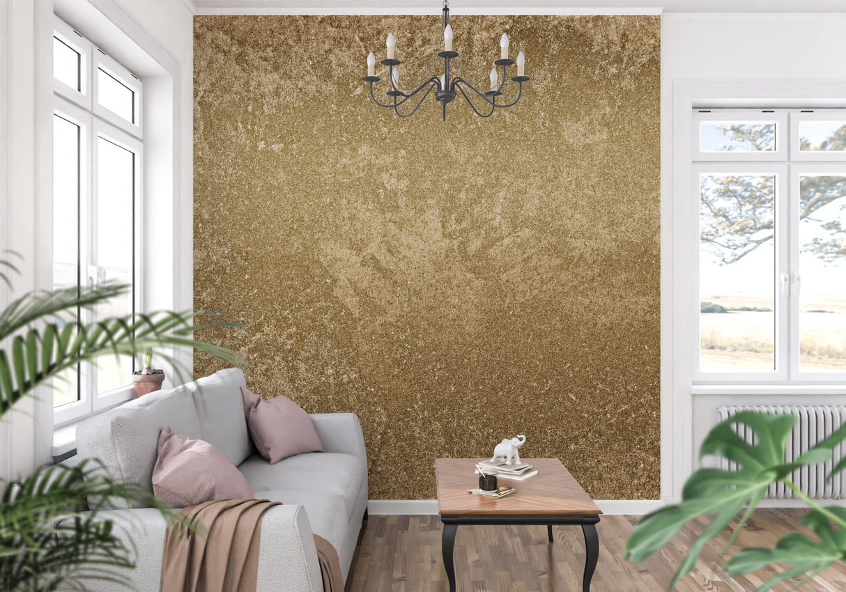 Bronze metallic wallpaper creating luxury feel in master bedroom