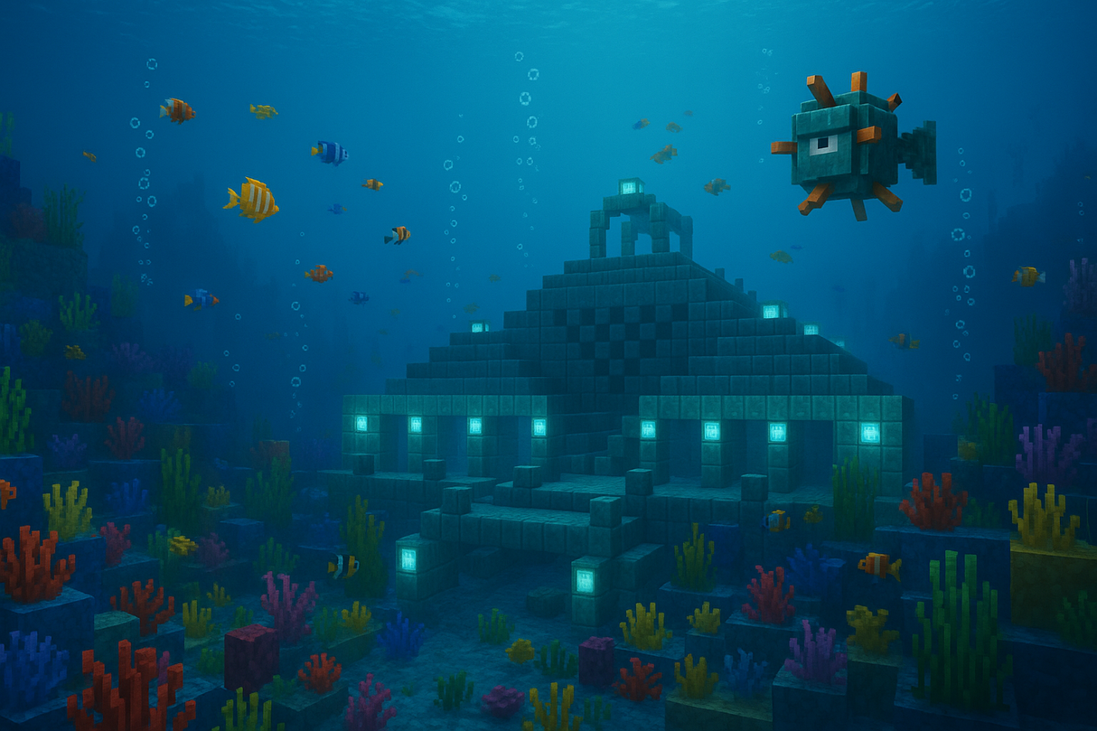Minecraft Mural Wallpaper Underwater Temple Discovery - Wallpaper design detail 4