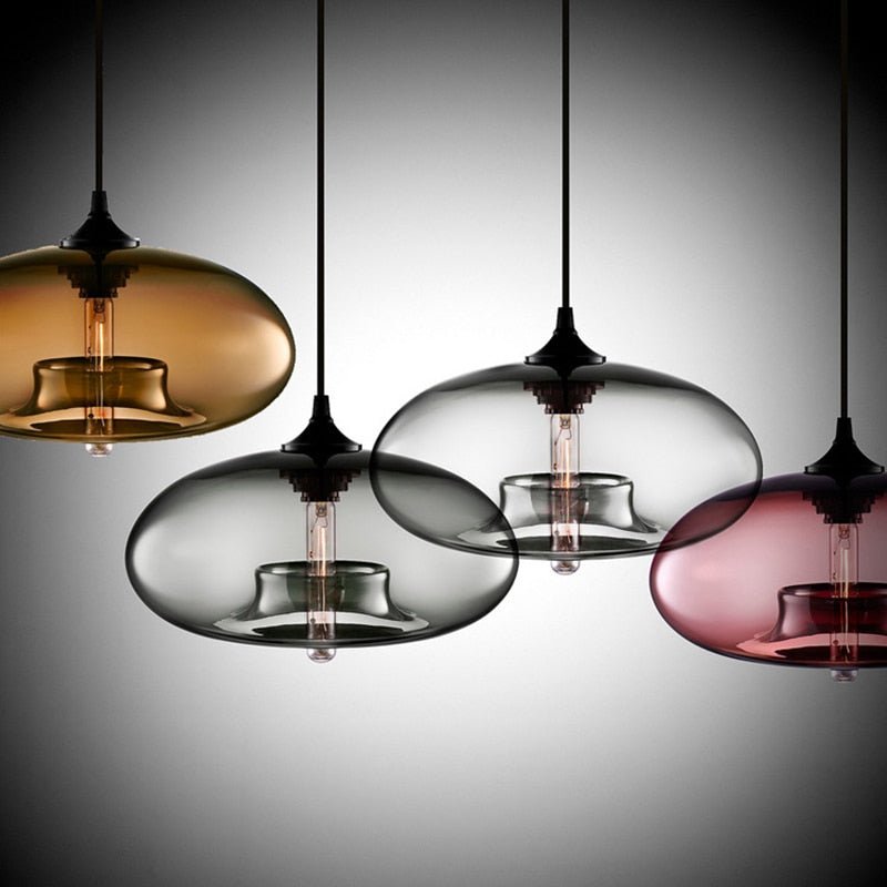 Modern Glass Pendant Light Colored Dome Shade Design - Detailed view
