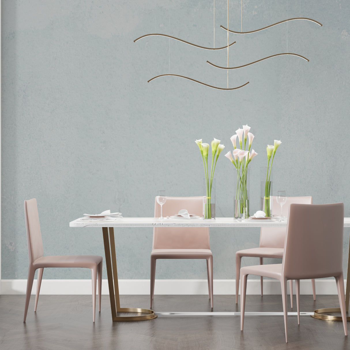 Elegant grey textured wallpaper in home office setting