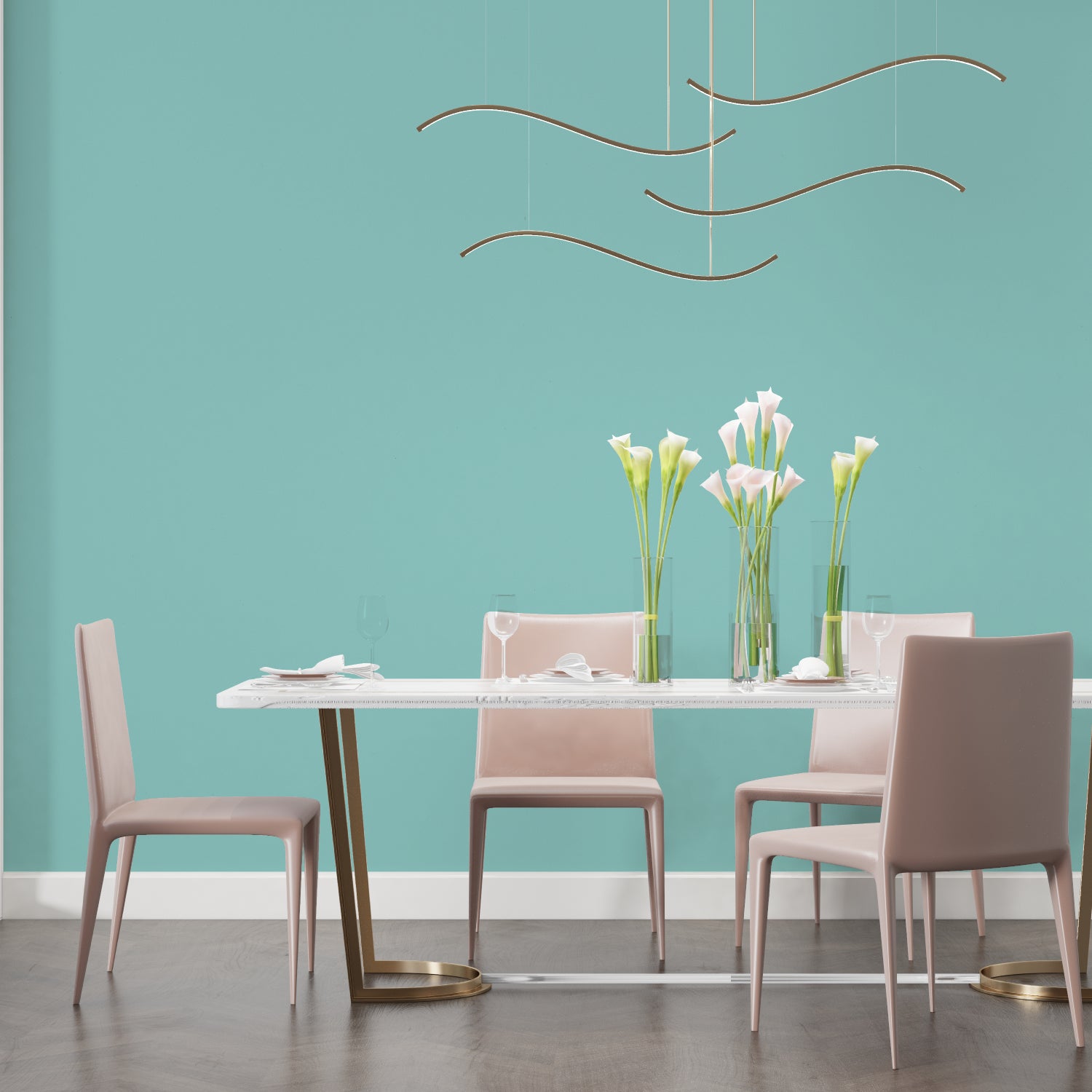 Mint green wall mural creating peaceful atmosphere in modern bedroom setting