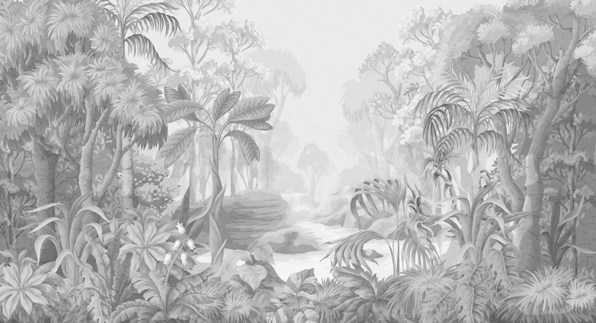 Carta da Parati Murale Tropicale | Paradiso della Giungla Monocromatico